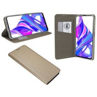 Buch Tasche "Smart" für HONOR 9X Handy Hülle Etui Brieftasche Schutzhülle mit Standfunktion, Kartenfach Gold