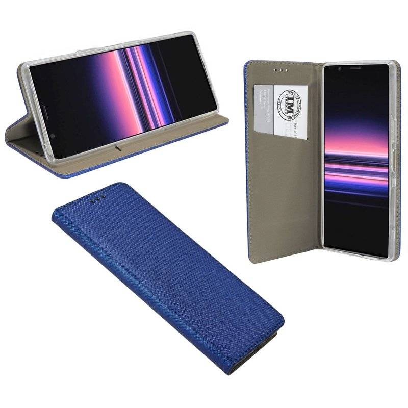 Buch Tasche "Smart" SONY XPERIA 5 Handy Hülle Etui Brieftasche Schutzhülle mit Standfunktion, Kartenfach Blau