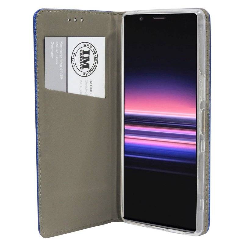 Buch Tasche "Smart" SONY XPERIA 5 Handy Hülle Etui Brieftasche Schutzhülle mit Standfunktion, Kartenfach Blau