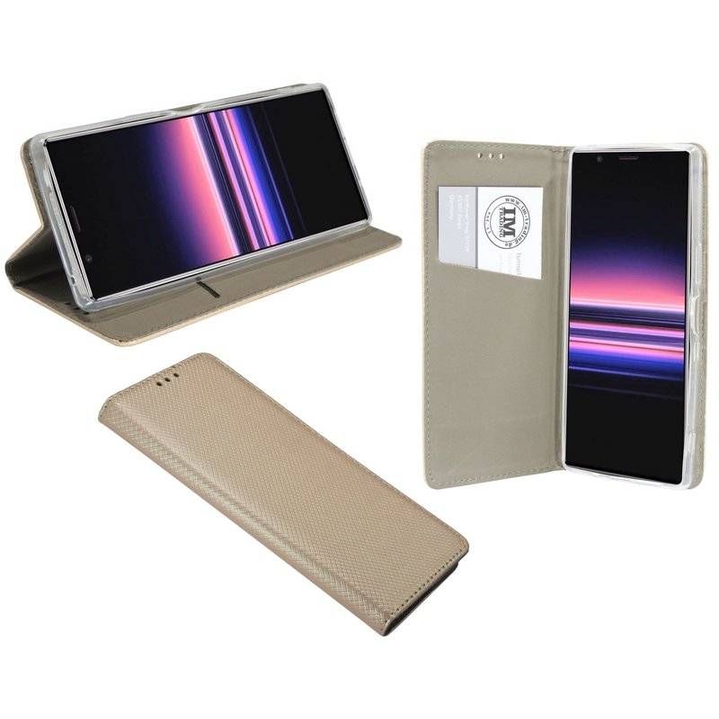 Buch Tasche "Smart" SONY XPERIA 5 Handy Hülle Etui Brieftasche Schutzhülle mit Standfunktion, Kartenfach Gold