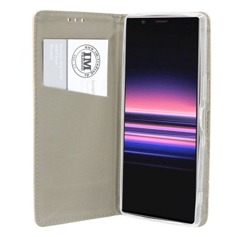 Buch Tasche "Smart" SONY XPERIA 5 Handy Hülle Etui Brieftasche Schutzhülle mit Standfunktion, Kartenfach Gold