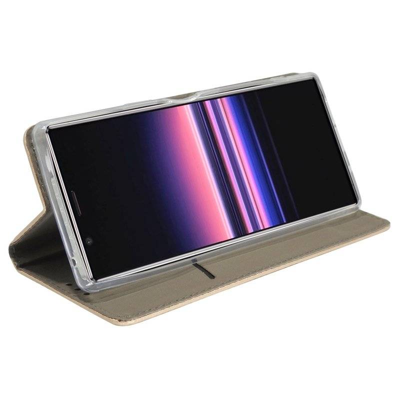 Buch Tasche "Smart" SONY XPERIA 5 Handy Hülle Etui Brieftasche Schutzhülle mit Standfunktion, Kartenfach Gold