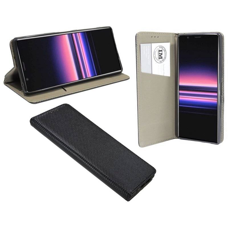 Buch Tasche "Smart" SONY XPERIA 5 Handy Hülle Etui Brieftasche Schutzhülle mit Standfunktion, Kartenfach Schwarz
