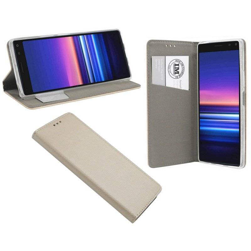 Buch Tasche "Smart" SONY XPERIA 20 Handy Hülle Etui Brieftasche Schutzhülle mit Standfunktion, Kartenfach Gold
