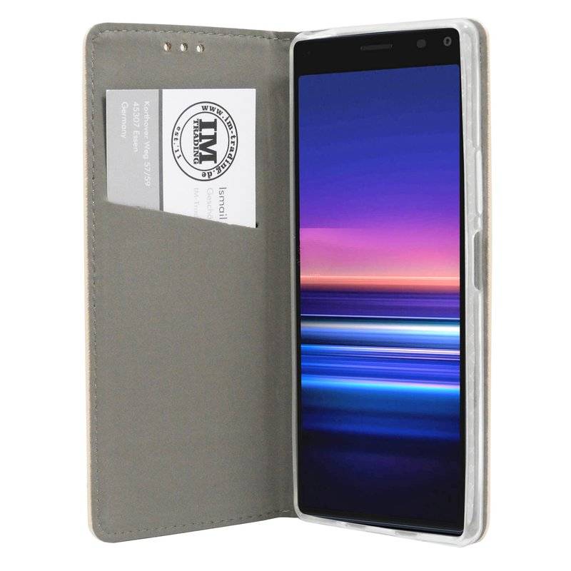 Buch Tasche "Smart" SONY XPERIA 20 Handy Hülle Etui Brieftasche Schutzhülle mit Standfunktion, Kartenfach Gold