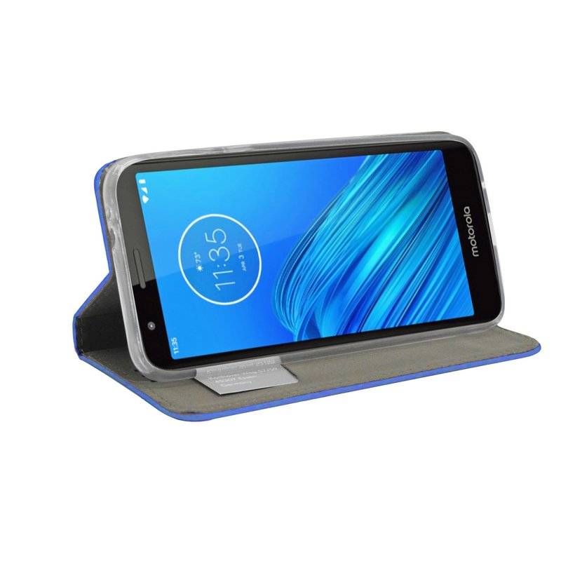Elegante Buch-Tasche Hülle Smart Magnet MOTOROLA MOTO E6 Leder Optik Wallet Book-Style Cover Schale in Blau