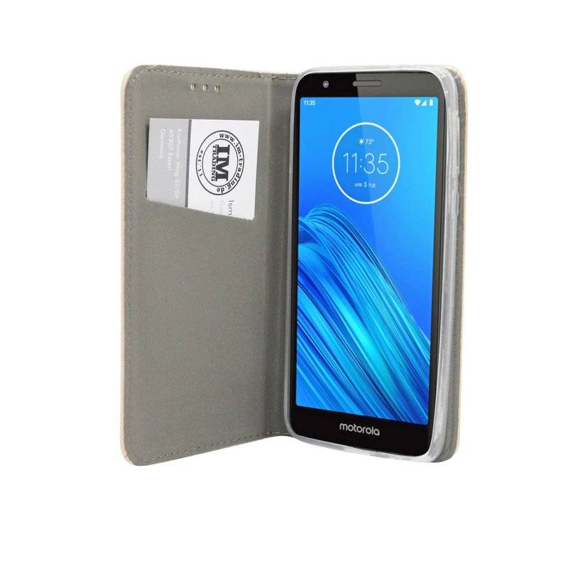 Elegante Buch-Tasche Hülle Smart Magnet MOTOROLA MOTO E6 Leder Optik Wallet Book-Style Cover Schale in Gold