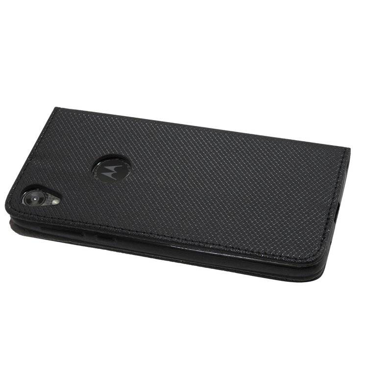 Elegante Buch-Tasche Hülle Smart Magnet MOTOROLA MOTO E6 Leder Optik Wallet Book-Style Cover Schale in Schwarz
