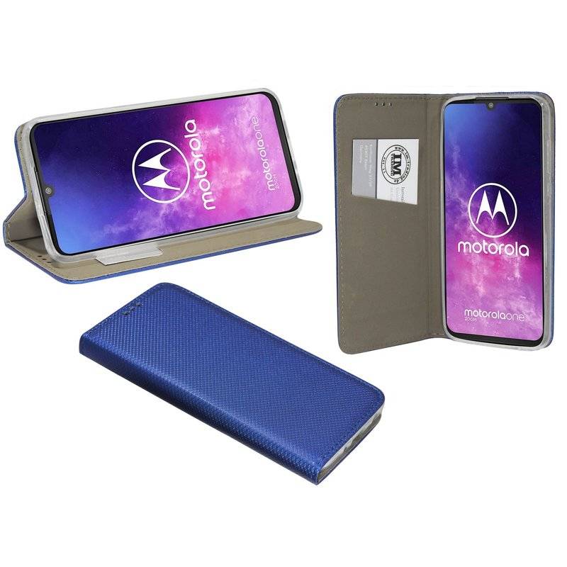 Buch Tasche "Smart" MOTOROLA ONE ZOOM Handy Hülle Etui Brieftasche Schutzhülle mit Standfunktion, Kartenfach Blau