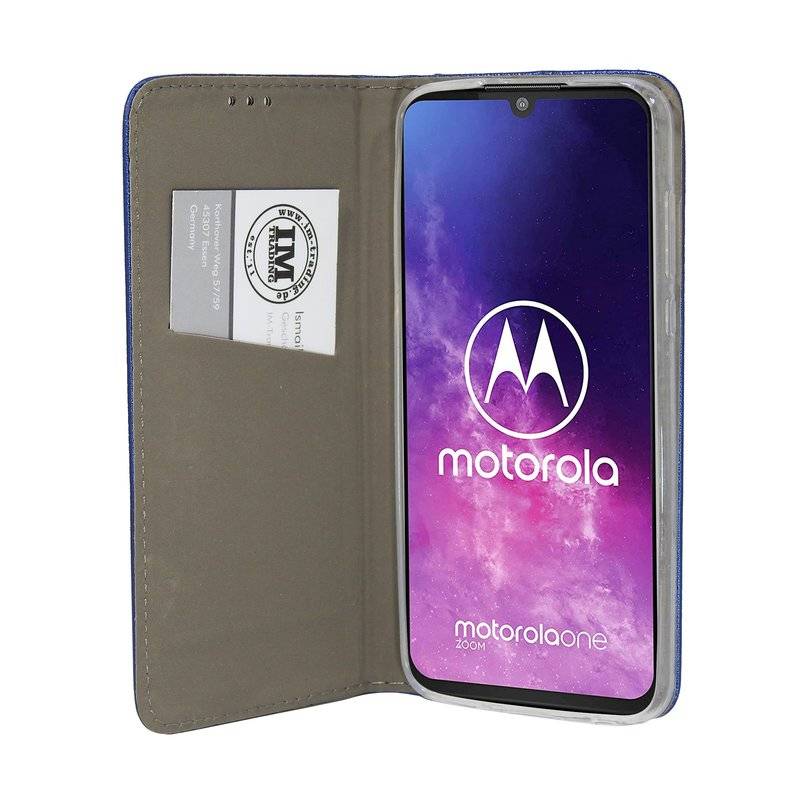 Buch Tasche "Smart" MOTOROLA ONE ZOOM Handy Hülle Etui Brieftasche Schutzhülle mit Standfunktion, Kartenfach Blau
