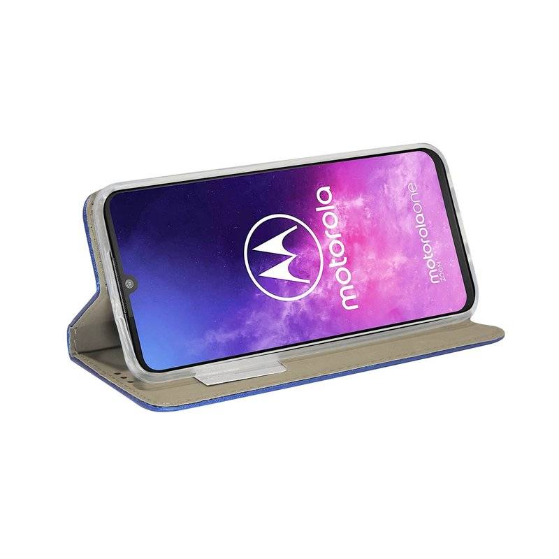 Buch Tasche "Smart" MOTOROLA ONE ZOOM Handy Hülle Etui Brieftasche Schutzhülle mit Standfunktion, Kartenfach Blau