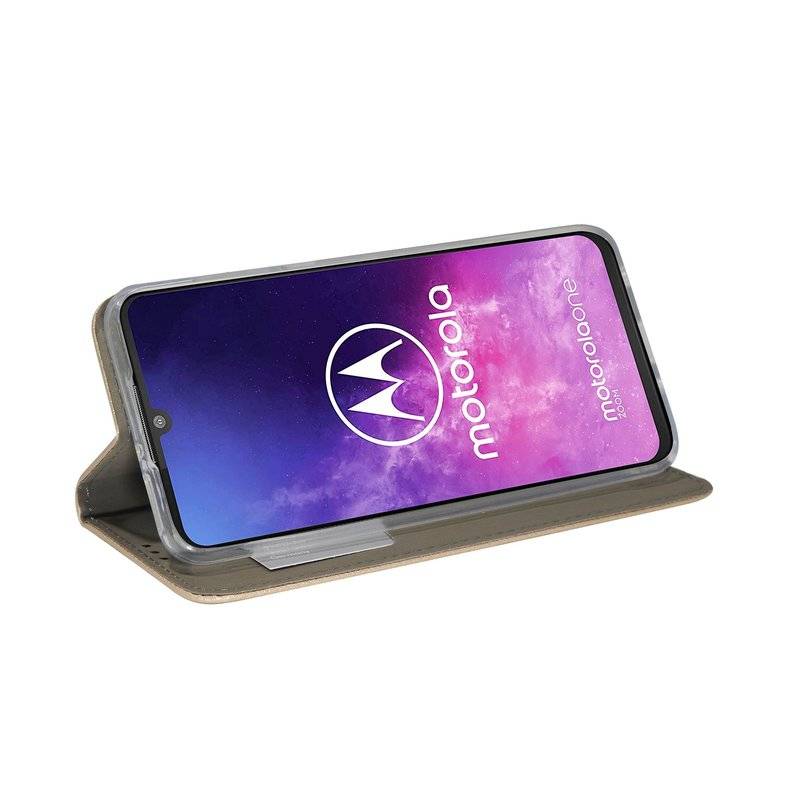 Buch Tasche "Smart" MOTOROLA ONE ZOOM Handy Hülle Etui Brieftasche Schutzhülle mit Standfunktion, Kartenfach Gold