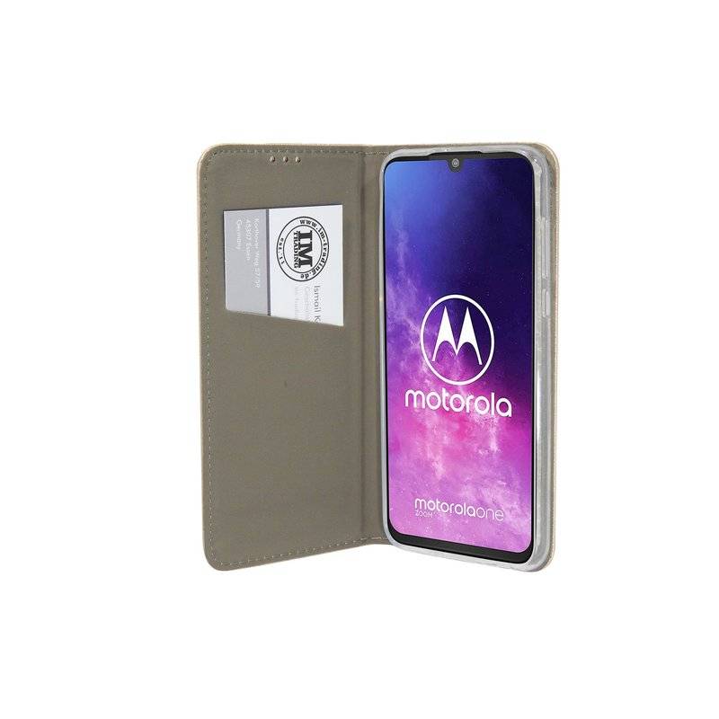 Buch Tasche "Smart" MOTOROLA ONE ZOOM Handy Hülle Etui Brieftasche Schutzhülle mit Standfunktion, Kartenfach Gold