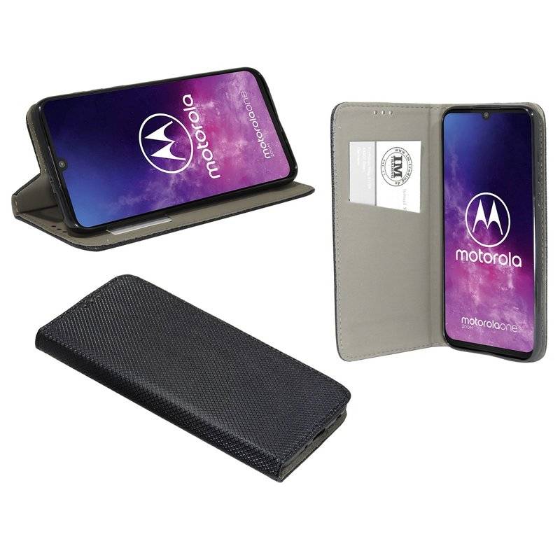 Buch Tasche "Smart" MOTOROLA ONE ZOOM Handy Hülle Etui Brieftasche Schutzhülle mit Standfunktion, Kartenfach Schwarz
