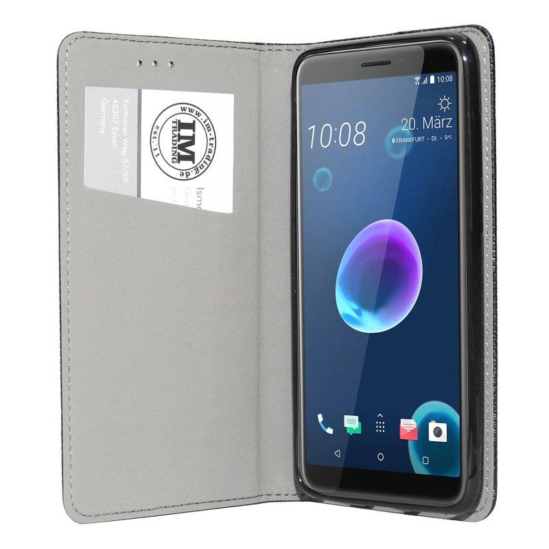Buch Tasche "Smart" HTC DESIRE 12 Handy Hülle Etui Brieftasche Schutzhülle mit Standfunktion, Kartenfach Schwarz