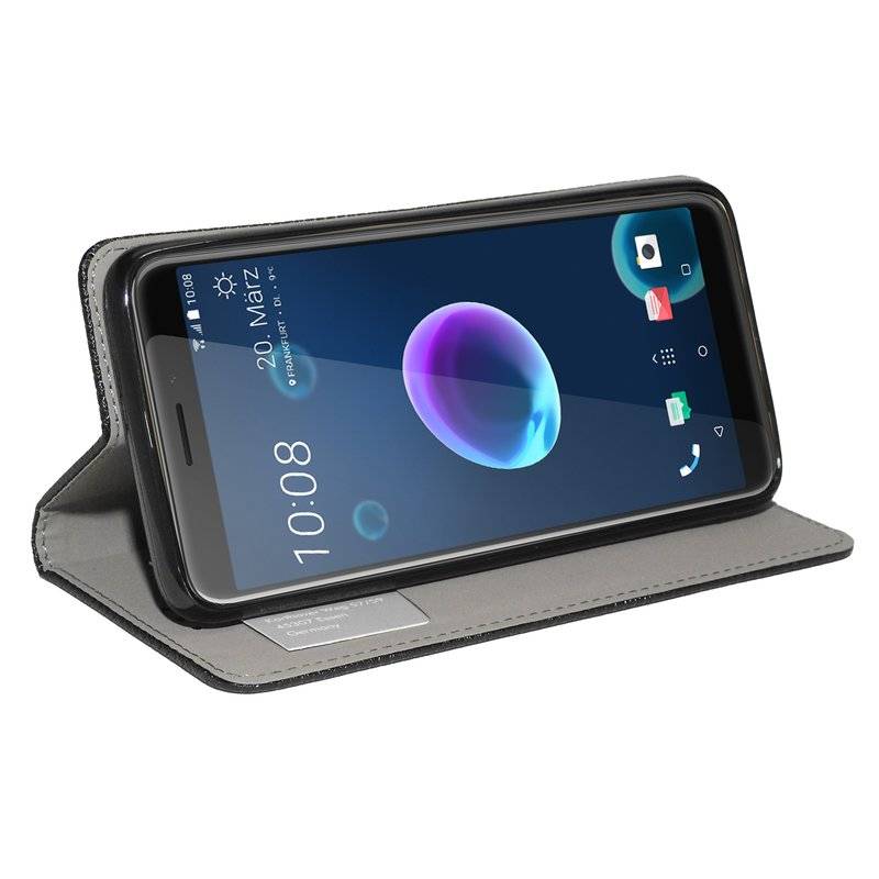 Buch Tasche "Smart" HTC DESIRE 12 Handy Hülle Etui Brieftasche Schutzhülle mit Standfunktion, Kartenfach Schwarz