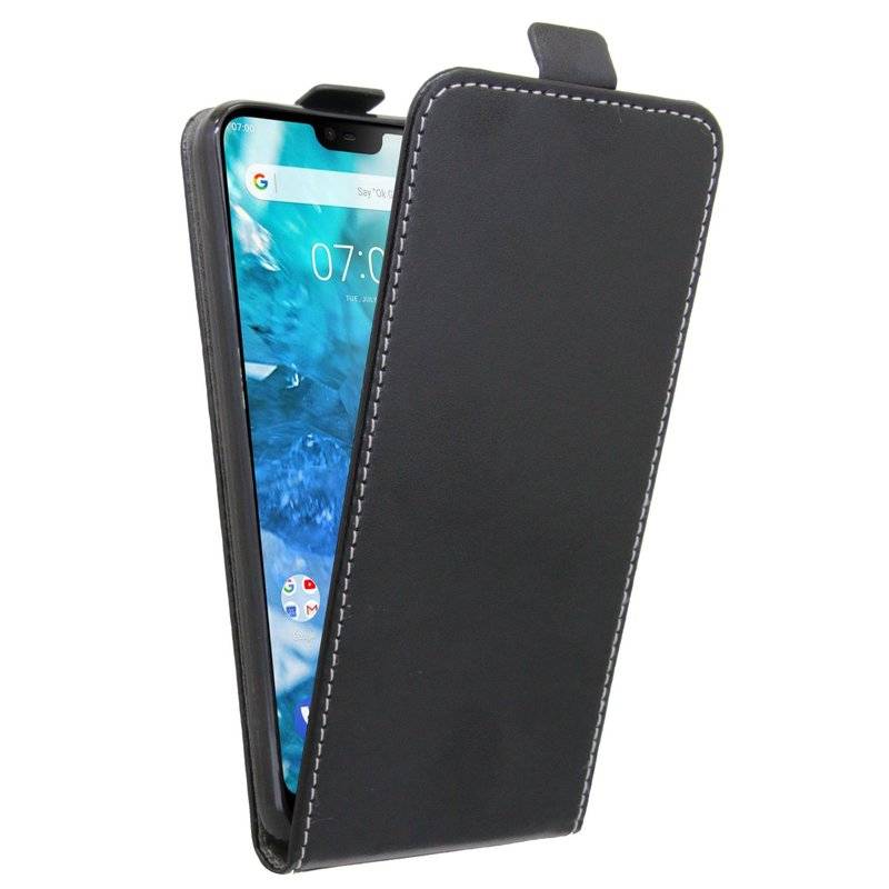 NOKIA 7.1 (2018) // Klapptasche Schutztasche Schutzhülle Flip Tasche Hülle Zubehör Etui in Schwarz Tasche Hülle