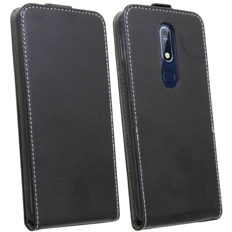 NOKIA 7.1 (2018) // Klapptasche Schutztasche Schutzhülle Flip Tasche Hülle Zubehör Etui in Schwarz Tasche Hülle