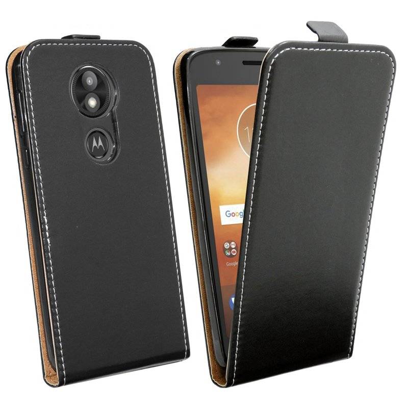 Flip Case kompatibel mit MOTOROLA MOTO E5 Handy Tasche vertikal aufklappbar Schutzhülle Klapp Hülle Schwarz