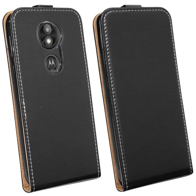 Flip Case kompatibel mit MOTOROLA MOTO E5 Handy Tasche vertikal aufklappbar Schutzhülle Klapp Hülle Schwarz