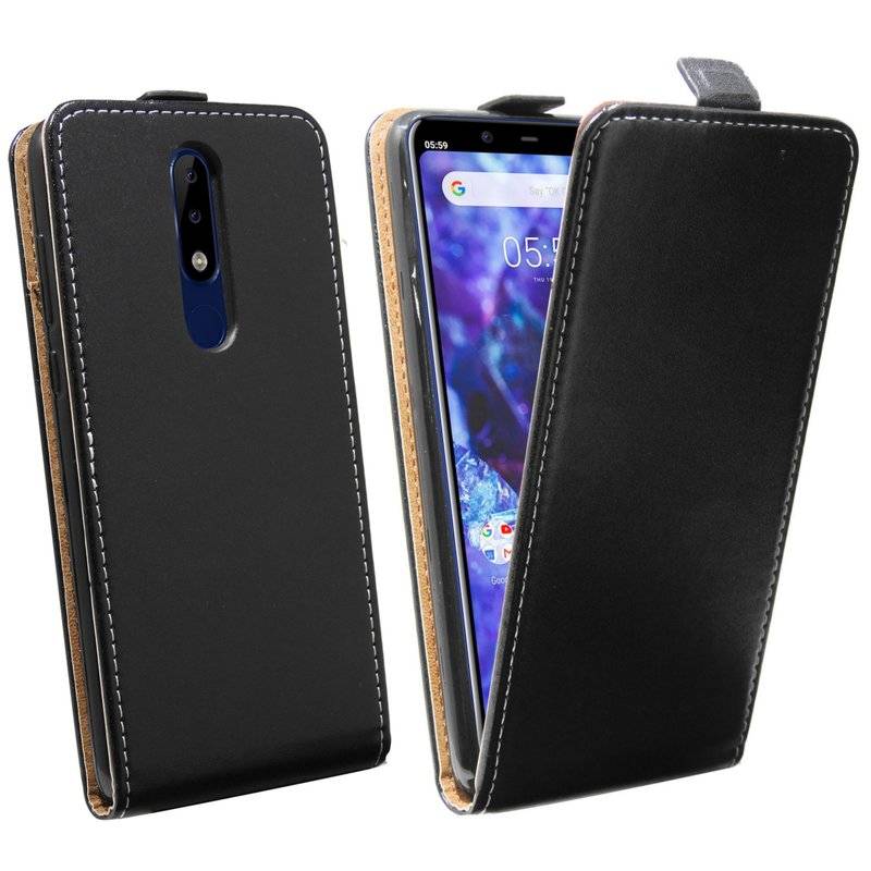 Flip Case kompatibel mit NOKIA 5.1 PLUS Handy Tasche vertikal aufklappbar Schutzhülle Klapp Hülle Schwarz