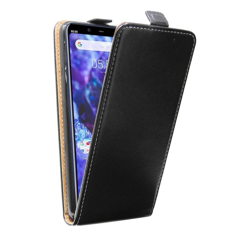 Flip Case kompatibel mit NOKIA 5.1 PLUS Handy Tasche vertikal aufklappbar Schutzhülle Klapp Hülle Schwarz