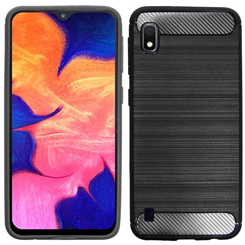 Silikon Hülle Carbon kompatibel mit SAMSUNG GALAXY A10 (A105F) TPU Case Soft Handyhülle Cover Schutzhülle Schwarz