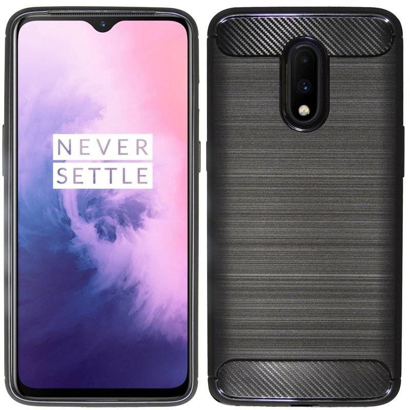 Silikon Hülle Carbon für OnePlus 7 Soft TPU Case Handyhülle Cover Schutzhülle Schwarz