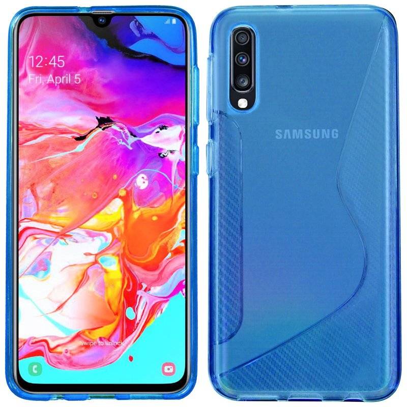 S-Line Hülle Bumper kompatibel mit Samsung Galaxy A70 (A705F) Silikonhülle Stoßfest Handyhülle TPU Case Cover Blau