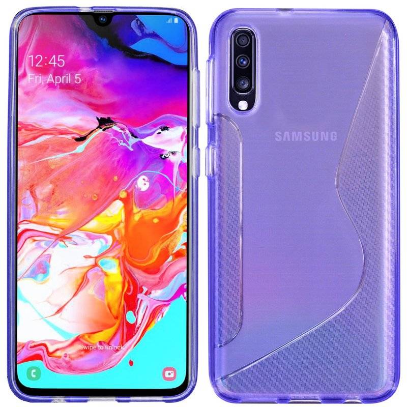 S-Line Hülle Bumper kompatibel mit Samsung Galaxy A70 (A705F) Silikonhülle Stoßfest Handyhülle TPU Case Cover Lila
