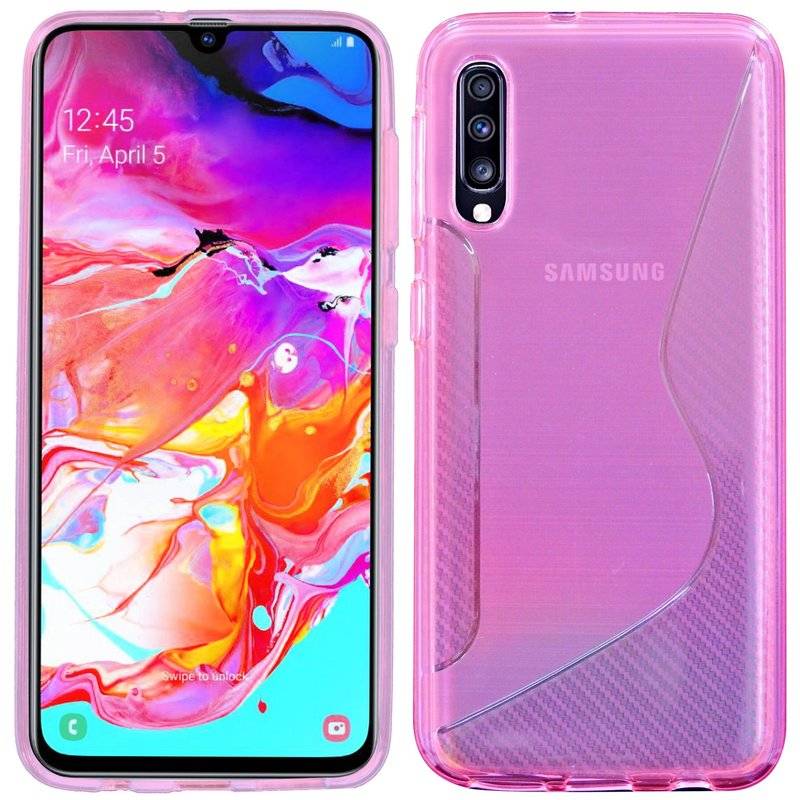 S-Line Hülle Bumper kompatibel mit Samsung Galaxy A70 (A705F) Silikonhülle Stoßfest Handyhülle TPU Case Cover Pink