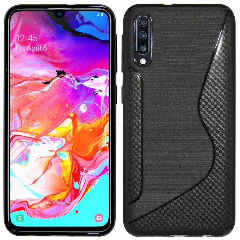 S-Line Hülle Bumper kompatibel mit Samsung Galaxy A70 (A705F) Silikonhülle Stoßfest Handyhülle TPU Case Cover Schwarz