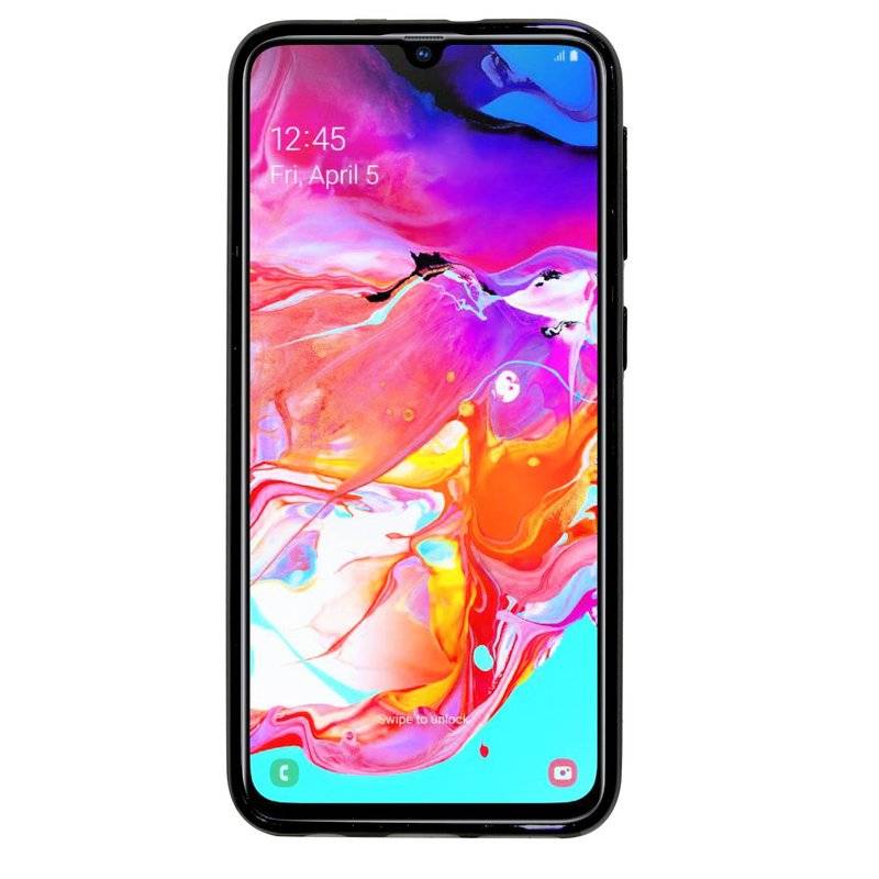 S-Line Hülle Bumper kompatibel mit Samsung Galaxy A70 (A705F) Silikonhülle Stoßfest Handyhülle TPU Case Cover Schwarz