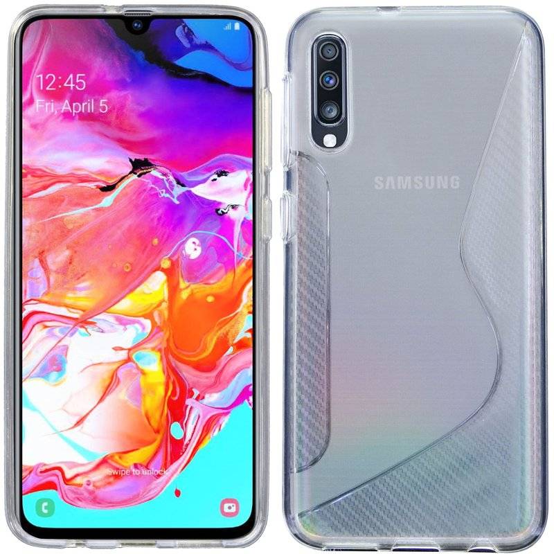 S-Line Hülle Bumper Samsung Galaxy A70 (A705F) Silikonhülle Stoßfest Handyhülle TPU Case Cover Transparent
