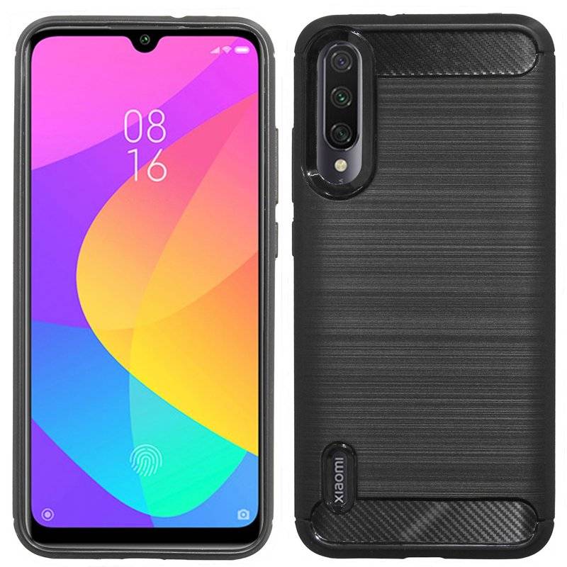 Silikon Hülle Carbon kompatibel mit XIAOMI MI A3 Case TPU Soft Handyhülle Cover Schutzhülle Schwarz