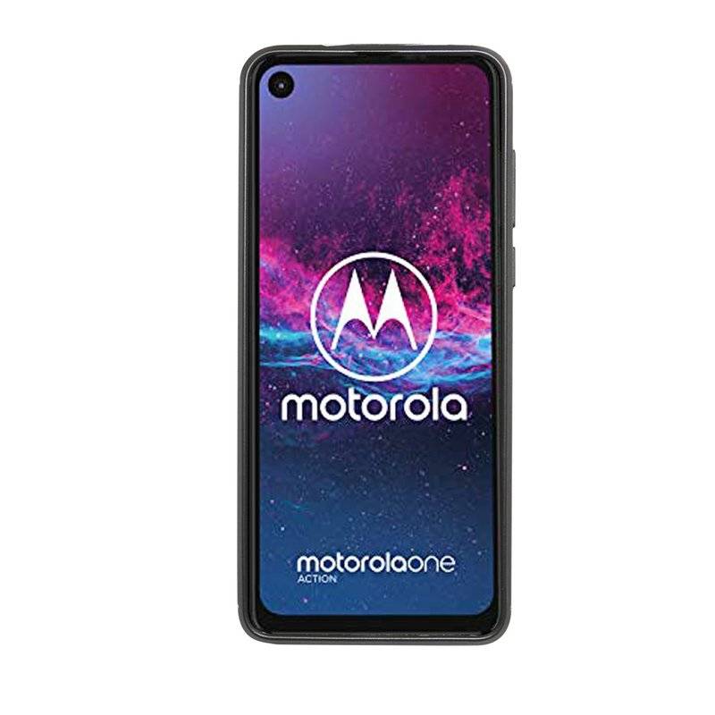 Silikon Hülle Carbon kompatibel mit MOTOROLA ONE ACTION TPU Case Soft Handyhülle Cover Schutzhülle Schwarz