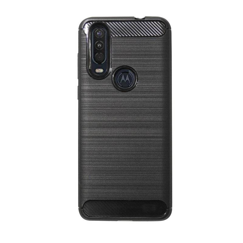 Silikon Hülle Carbon kompatibel mit MOTOROLA ONE ACTION TPU Case Soft Handyhülle Cover Schutzhülle Schwarz