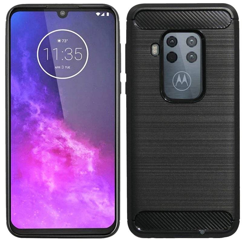 Silikon Hülle Carbon kompatibel mit MOTOROLA ONE ZOOM TPU Case Soft Handyhülle Cover Schutzhülle Schwarz