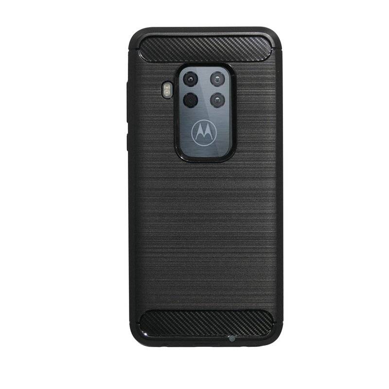Silikon Hülle Carbon kompatibel mit MOTOROLA ONE ZOOM TPU Case Soft Handyhülle Cover Schutzhülle Schwarz