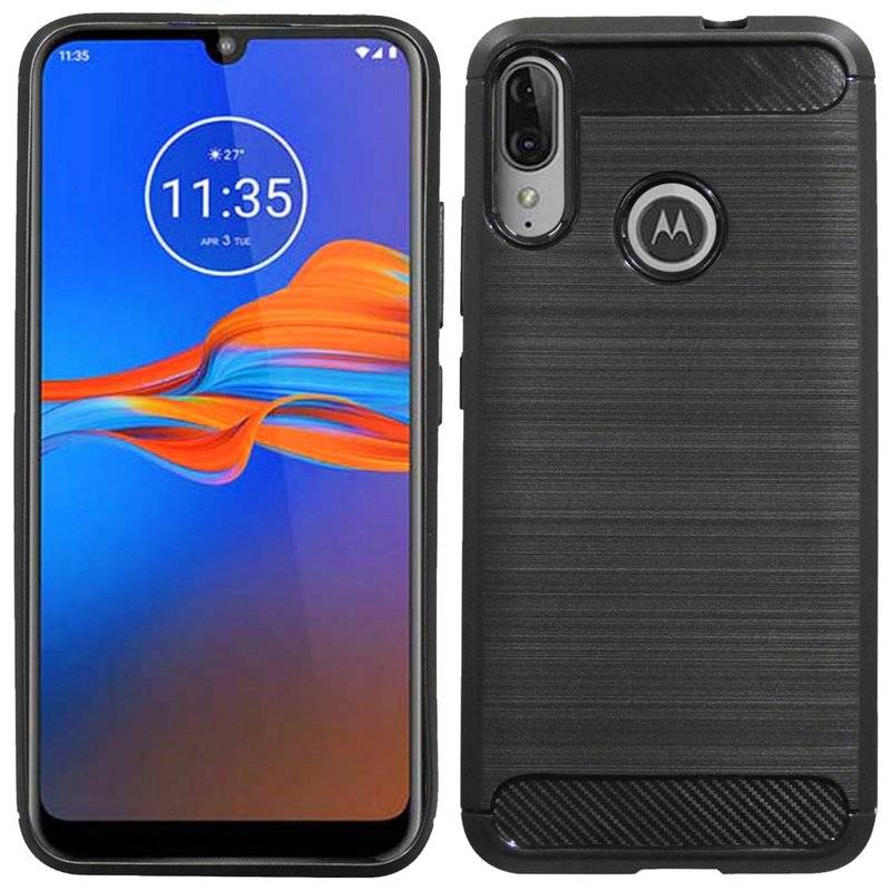 Silikon Hülle Carbon kompatibel mit MOTOROLA MOTO E6 PLUS TPU Case Soft Handyhülle Cover Schutzhülle Schwarz