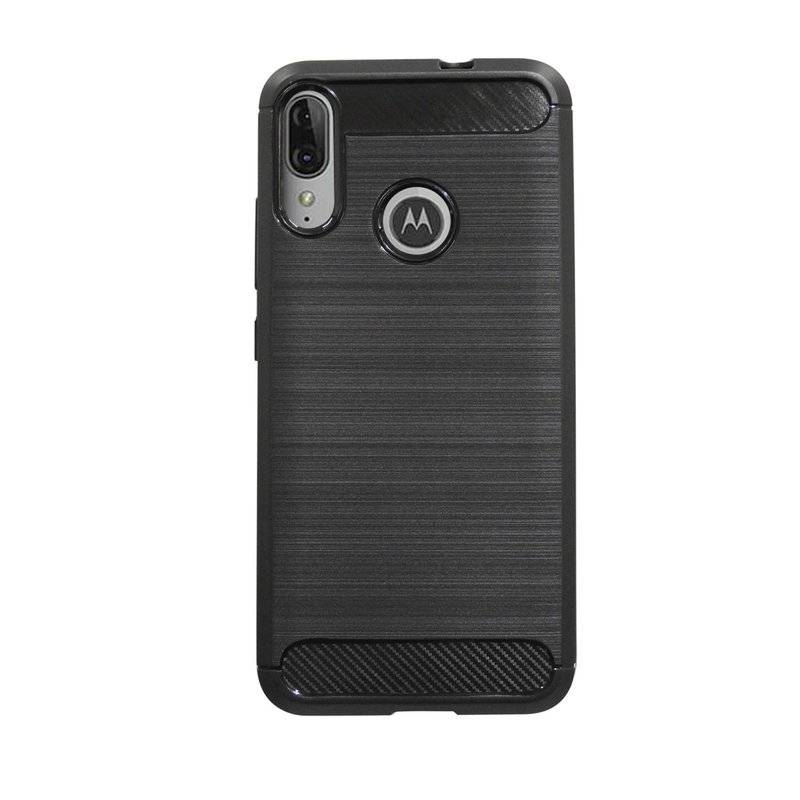 Silikon Hülle Carbon kompatibel mit MOTOROLA MOTO E6 PLUS TPU Case Soft Handyhülle Cover Schutzhülle Schwarz