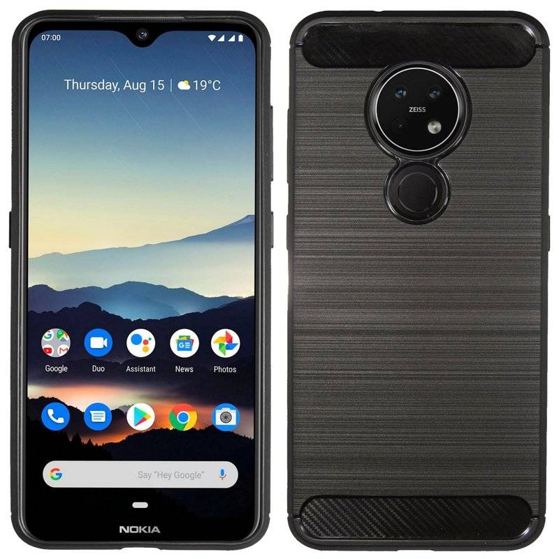 Silikon Hülle Bumer Carbon kompatibel mit NOKIA 7.2 Case TPU Soft Handyhülle Cover Schutzhülle Schwarz