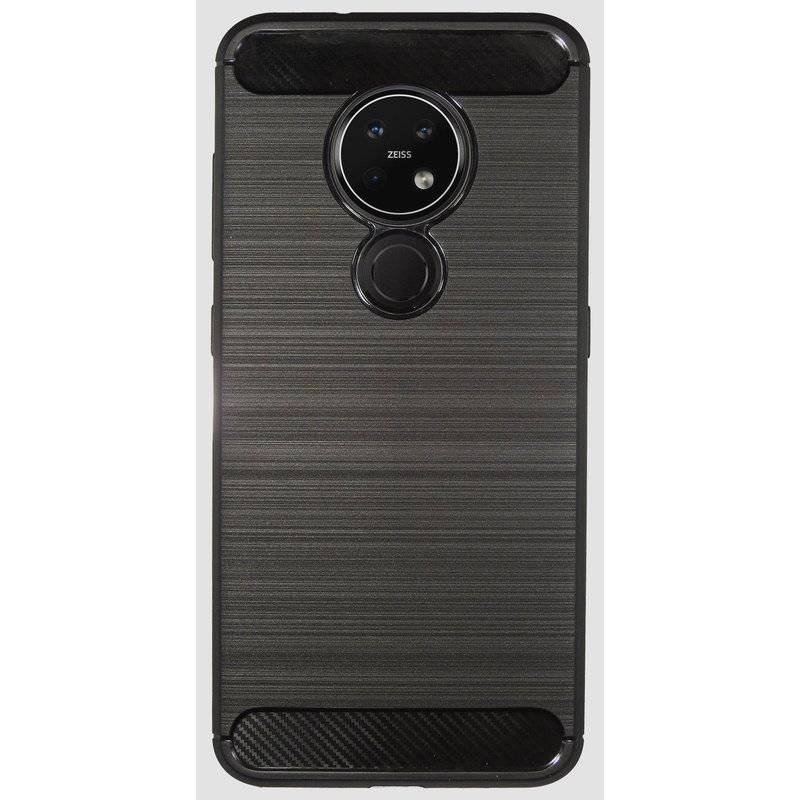 Silikon Hülle Bumer Carbon kompatibel mit NOKIA 7.2 Case TPU Soft Handyhülle Cover Schutzhülle Schwarz