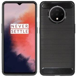 Silikon Hülle Bumer Carbon für OnePlus 7T Case TPU Soft Handyhülle Cover Schutzhülle Schwarz
