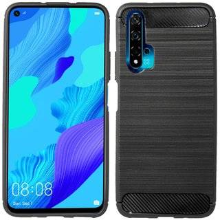 Silikon Hülle Bumper Carbon für HUAWEI NOVA 5T Case TPU Soft Handyhülle Cover Schutzhülle Schwarz