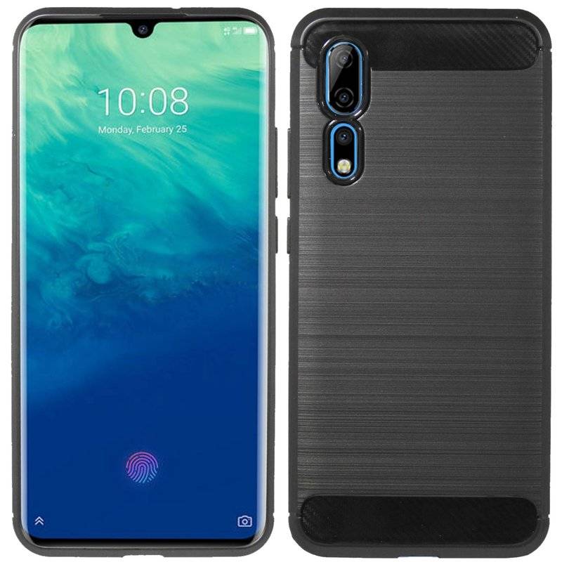 Silikon Hülle Bumer Carbon kompatibel mit ZTE AXON 10 PRO Case TPU Soft Handyhülle Cover Schutzhülle Schwarz