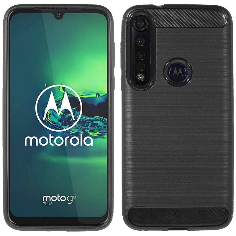 Silikon Hülle Carbon kompatibel mit MOTOROLA MOTO G8 PLUS TPU Case Soft Handyhülle Cover Schutzhülle Schwarz