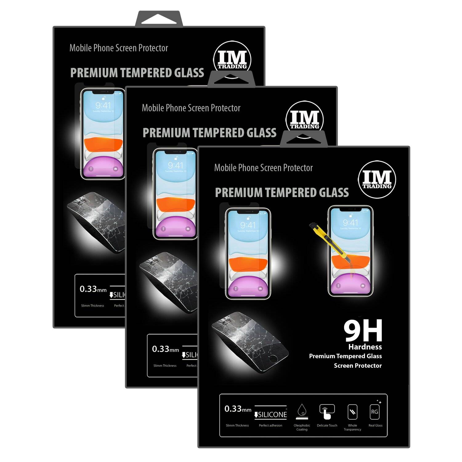 3X Schutz Schutz Glas 9H Tempered Glass Display Schutz Folie Display Glas Screen Protector kompatibel mit iPhone 11
