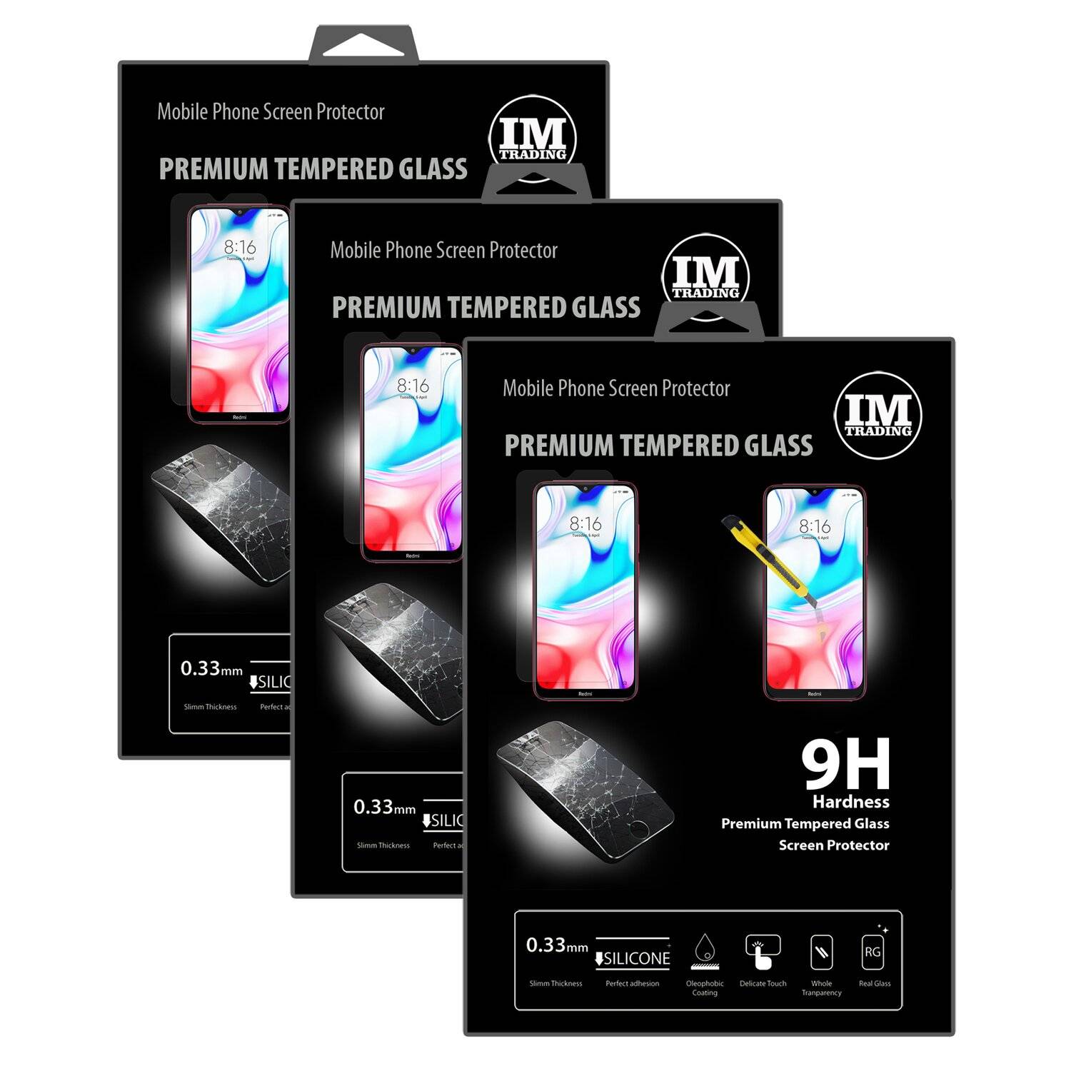 3X Schutz Schutz Glas 9H Tempered Glass Display Schutz Folie Display Glas Screen Protector kompatibel mit Xiaomi Redmi 8