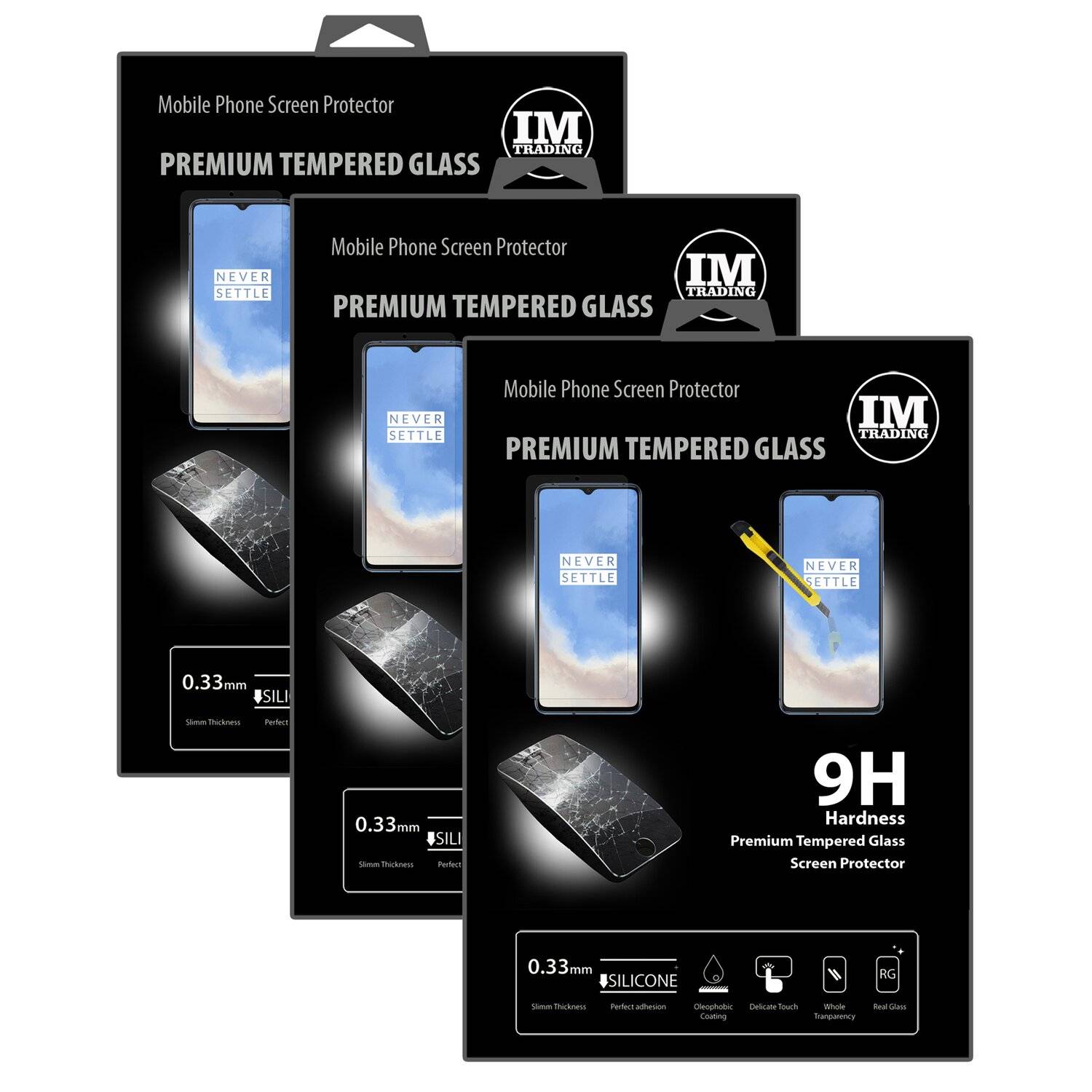 3X Schutz Schutz Glas 9H Tempered Glass Display Schutz Folie Display Glas Screen Protector kompatibel mit OnePlus 7T